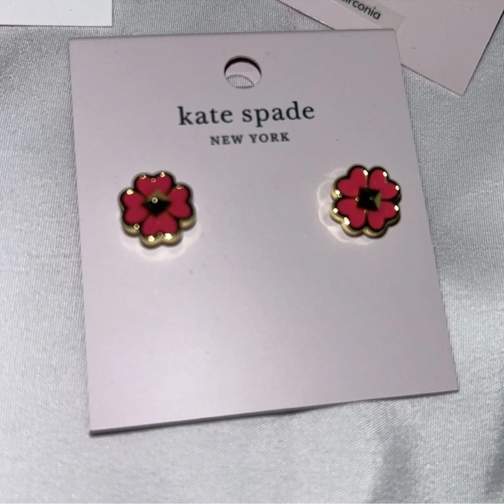 Kate Spade Pink Pepe Flower Spades And Studs Enamel Earrings